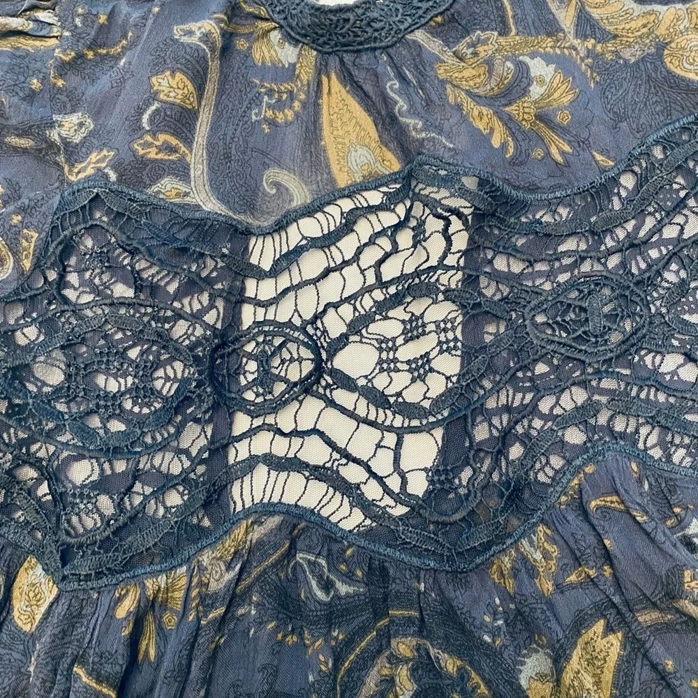 NWT Free People Midnight Blue and Gold Tunic Dress